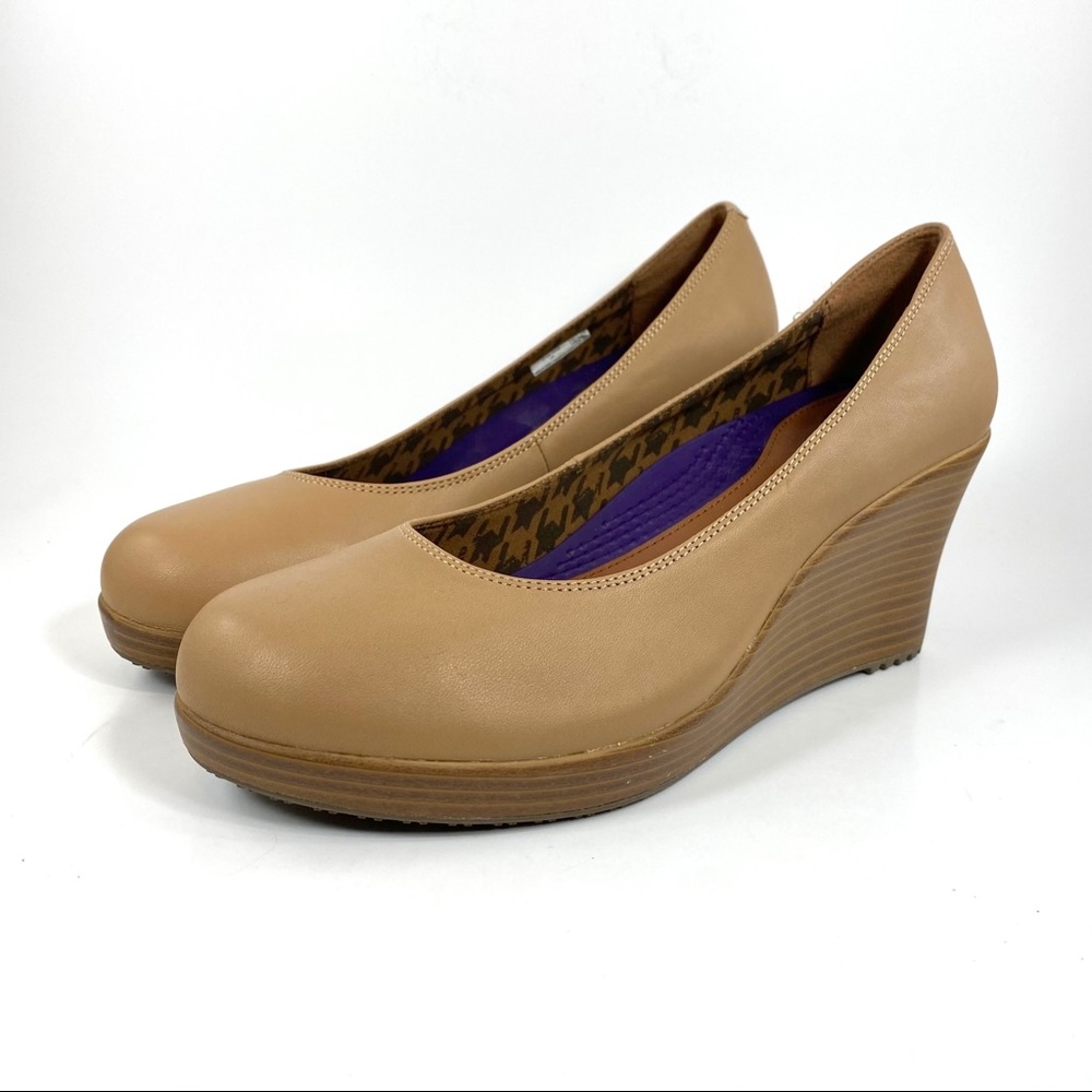 Crocs A-Leigh Closed Toe Leather Wedge Shoe
